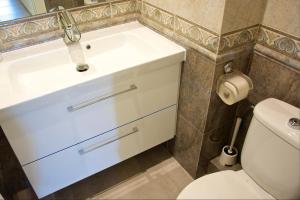巴塞罗那萨格里拉公寓的浴室配有白色水槽和卫生间。