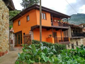 Corras de la PuenteCasa Gelina的一座种植了植物的橙色房子