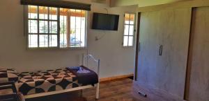 伊瓜苏港Don Alejandro Apart Iguazu的一间卧室配有一张床和一台平面电视