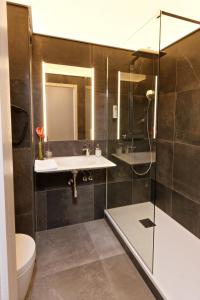 埃尔施泰因Hotel Restaurant Crystal的带淋浴、盥洗盆和卫生间的浴室