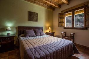 蓬托内斯Casas Rurales El Nacimiento的一间卧室配有一张床、两把椅子和一个窗户