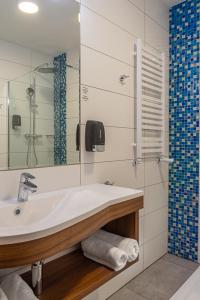 波兹南波兹南中心托帕兹酒店的一间带水槽和淋浴的浴室
