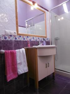 里瓦德奥Casa Benito的一间带水槽、镜子和淋浴的浴室