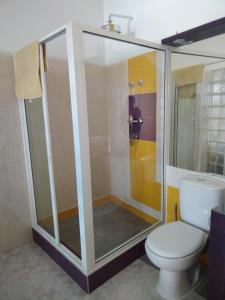 明德卢Maderalzinho的带淋浴和卫生间的浴室