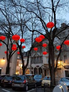 第戎蒙特沙佩第戎中心酒店的一群挂在树上的红伞