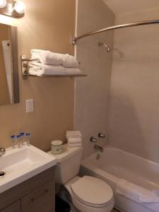 南太浩湖比佛利旅馆的浴室配有卫生间、盥洗盆和浴缸。