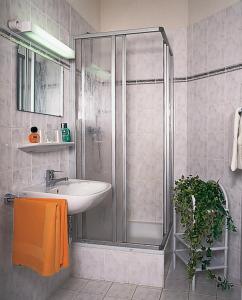 德累斯顿库哈斯可切酒店及餐厅的带淋浴和盥洗盆的浴室