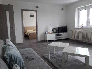 Vysoke Tatry - Horny SmokovecApartman Dominik的白色的客厅配有沙发和桌子