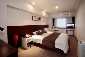 大阪大阪广场酒店的酒店客房,配有床和电视