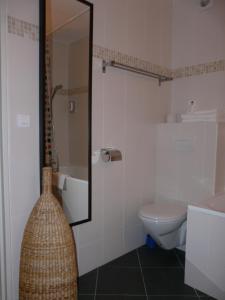 昂古莱姆金艾匹酒店的一间带水槽、卫生间和镜子的浴室