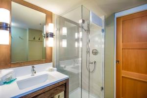 惠斯勒Sundial Hotel的一间带水槽和淋浴的浴室