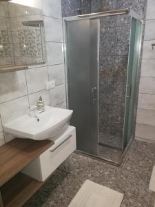 希维拉杜夫-兹德鲁伊Pokój gościnny ROYAL的浴室配有白色水槽和淋浴。
