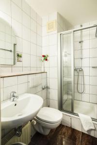 科隆多姆布里克·伽尼酒店的一间带水槽、卫生间和淋浴的浴室