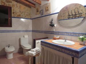 柳奇马约尔安格洛图里斯莫芬卡松皮拉斯旅馆的一间带水槽、卫生间和镜子的浴室
