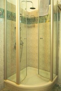 卡斯托里亚维纳图拉庄园酒店的浴室里设有玻璃门淋浴