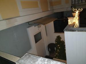 阿德蒙特伊丽莎白别墅酒店的一间厨房,内配圣诞树,一间有门的房间