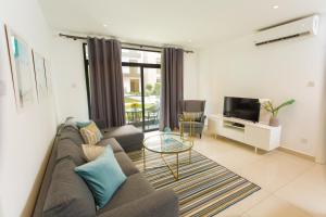 阿克拉Accra Luxury Apartments @ The Gardens的带沙发和电视的客厅