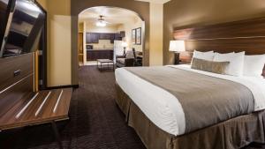 圣安东尼奥加山国家套房圣安东尼奥贝斯特韦斯特酒店的酒店客房设有一张大床和一间客厅。