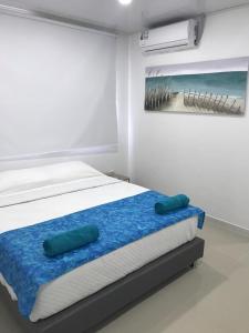 圣安德烈斯Tropical Breeze Aeropuerto的一间卧室配有一张带两个枕头的床