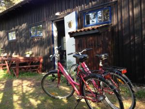 维斯比Brissund的两辆自行车停放在小屋外