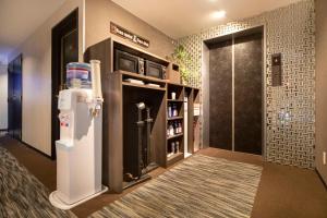 川崎The Grandeur Hotel的客房设有冰箱和步入式淋浴间。