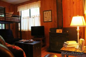FolsomThe Meadow Cabin的带沙发、电视和桌子的客厅