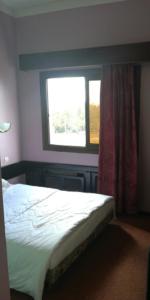 阿尔及尔Hotel De L'aeroport的一间卧室设有一张床和一个窗口