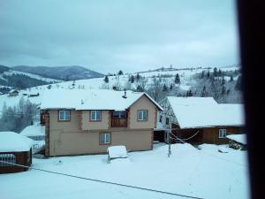 斯拉夫西克на гірському схилі的屋顶上积雪的房子