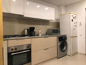 布加勒斯特Ghica Tei Studio的厨房配有冰箱和洗衣机。