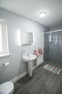 杜林West Haven House的白色的浴室设有水槽和淋浴。