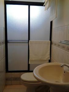 瓜亚基尔拉罗莎套房住宿加早餐旅馆的一间带卫生间、水槽和窗户的浴室