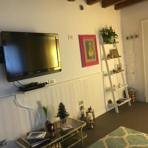 维琴察Papere e Tulipani的客厅的墙上配有平面电视。