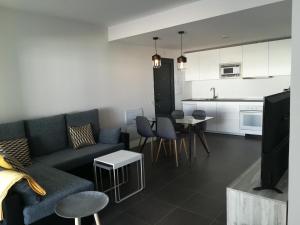 拉奥利瓦Marta & Lorenzo Apartment. Fuerteventura的带沙发的客厅和厨房
