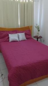 帕纳米林Natal RN Apartamento的一张大紫色床,上面有两个白色枕头