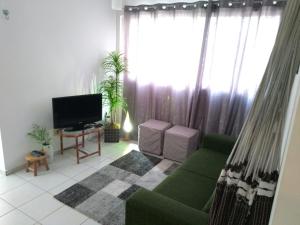 帕纳米林Natal RN Apartamento的客厅配有绿色沙发和电视