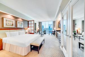 拉斯维加斯喷气豪华高级公寓酒店的酒店客房设有一张大床和一间客厅。
