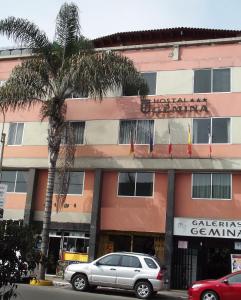利马嘉米娜旅舍的前面有棕榈树的建筑