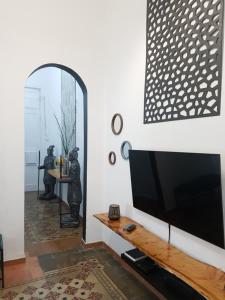 大加那利岛拉斯帕尔马斯Eva's Dream的一间带电视和镜子的客厅