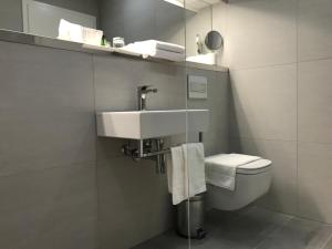 新戈里察Vila Burbonka的一间带水槽和卫生间的浴室