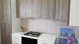 玛丽娜迪曼卡维萨Appartamenti Emblema Mancaversa的厨房配有炉灶和木制橱柜。