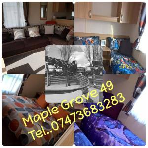 Kirby MispertonFlamingo land le maple grove caravan hire的客厅和卧室的照片拼合在一起