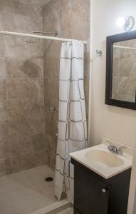 奥夫雷贡城Hotel Nápoles的带淋浴和盥洗盆的浴室