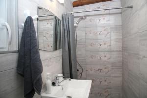 普罗夫迪夫Charming studio in the city center的白色的浴室设有水槽和淋浴。