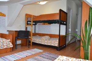 克卢日-纳波卡Kollege Hostel的一间卧室配有两张双层床和一张书桌