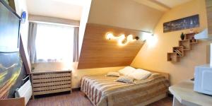 科帕奥尼克Elite Apartment Konaci的一间小卧室,配有床和窗户