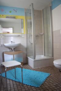 图特林根Donau Pension的一间带水槽、淋浴和卫生间的浴室