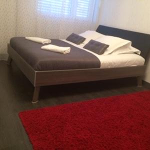 梅斯Monte Cristo的卧室里一张红色地毯的床