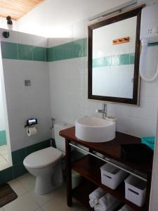 勒马兰Abri Gens Libres的一间带卫生间、水槽和镜子的浴室