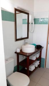 勒马兰Abri Gens Libres的一间带水槽、卫生间和镜子的浴室