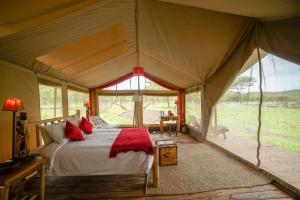 塞伦盖蒂国家公园Asanja Moru的帐篷内一间卧室,配有一张床